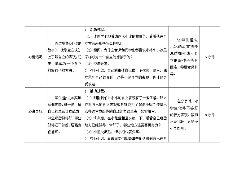 南大&北师大版四年级心理健康第七课做个自立的好孩子教案第3页