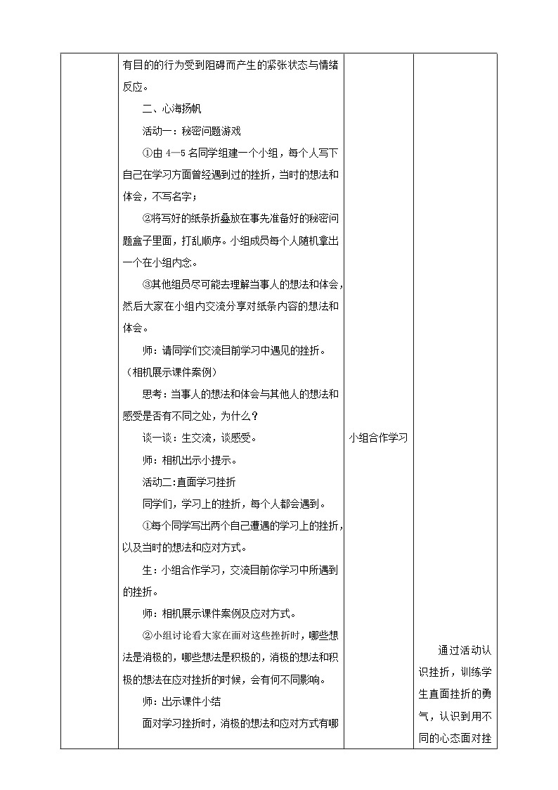 现代版心理健康六年级全册 12《直面学习挫折》教案第2页