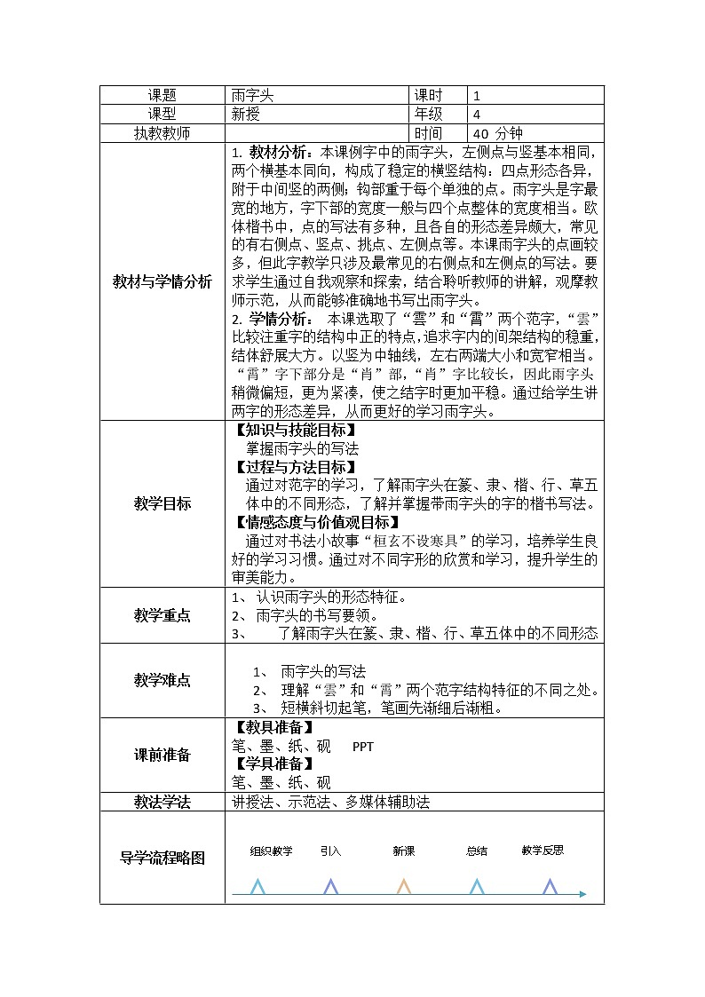四年级上册书法教案-15.雨字头|北师大版第1页
