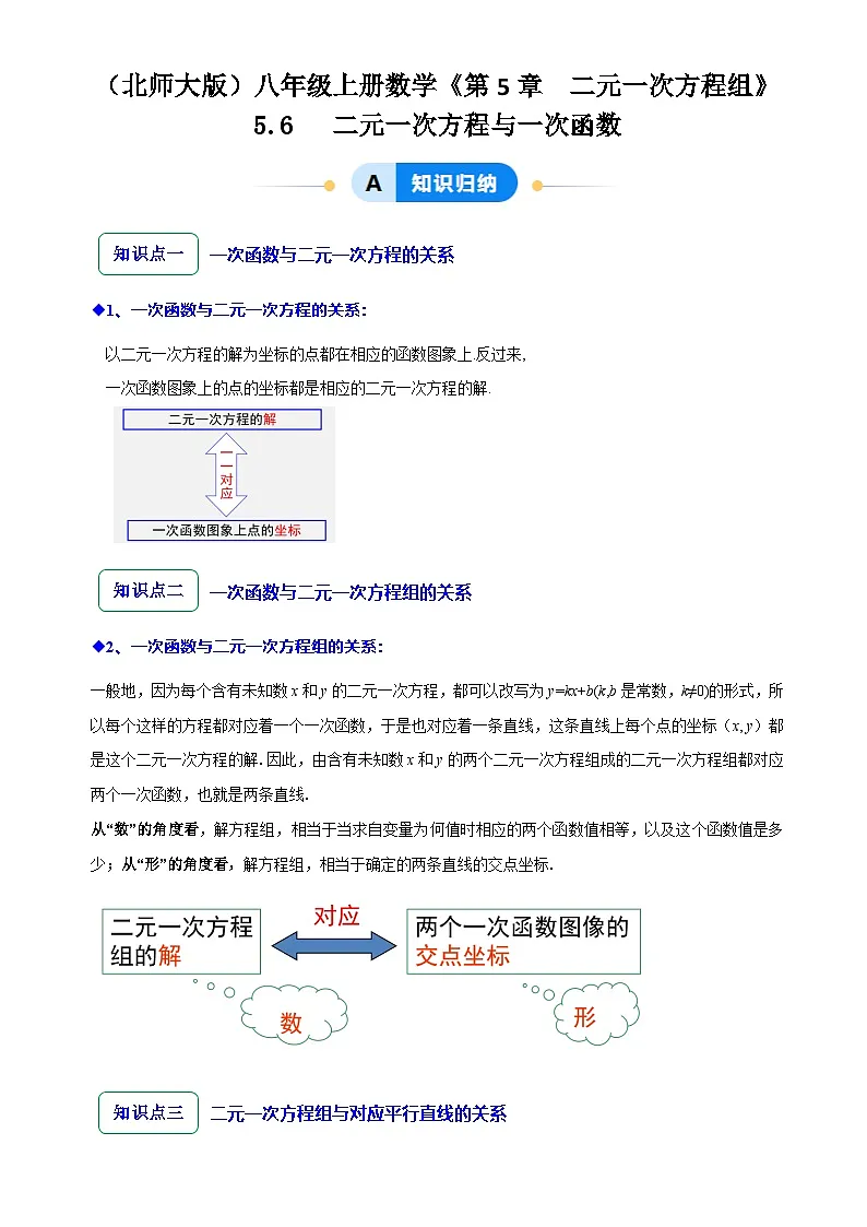 5.6 二元一次方程与一次函数(6大题型提分练)(原卷版)-A4第1页