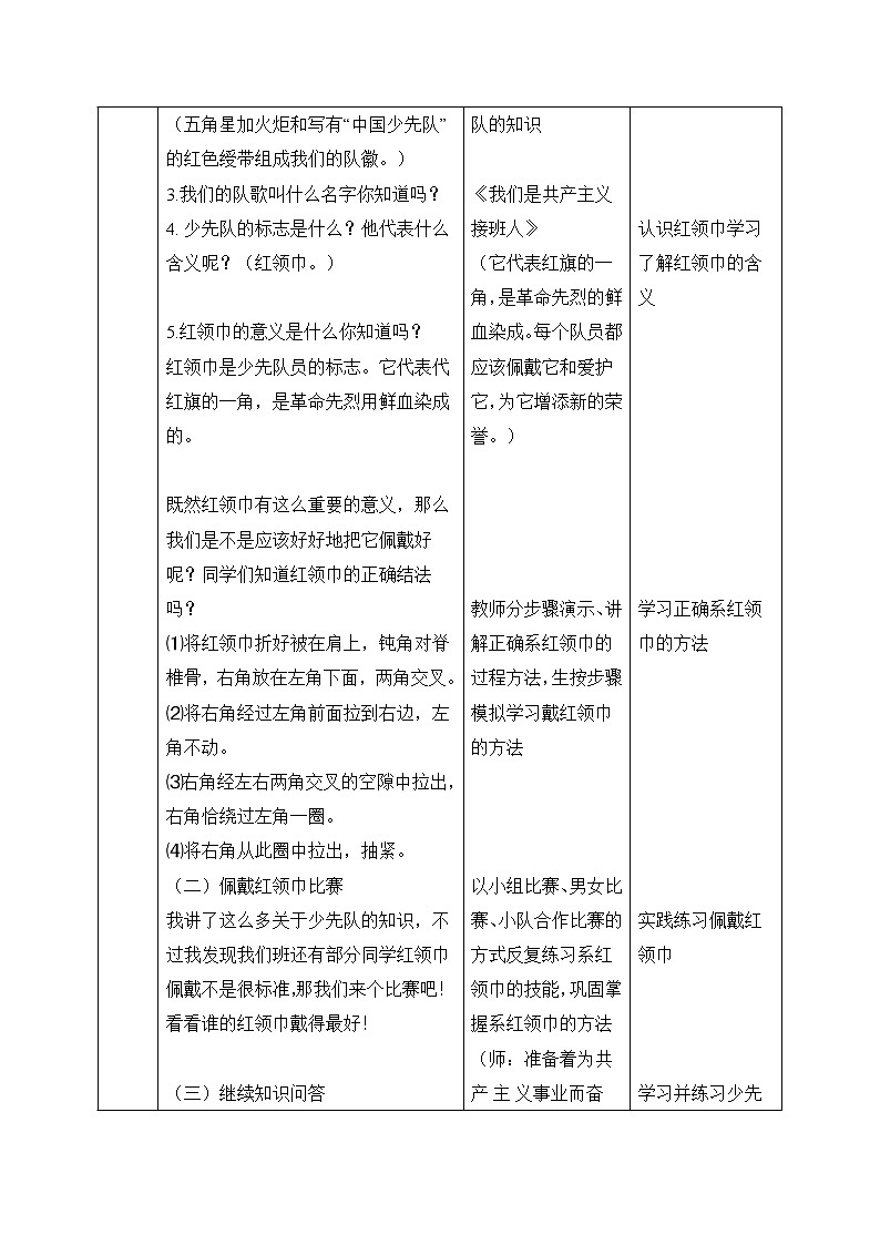 内蒙古版综合实践活动二上 2.1 我们的组织我了解 教案(表格式)02