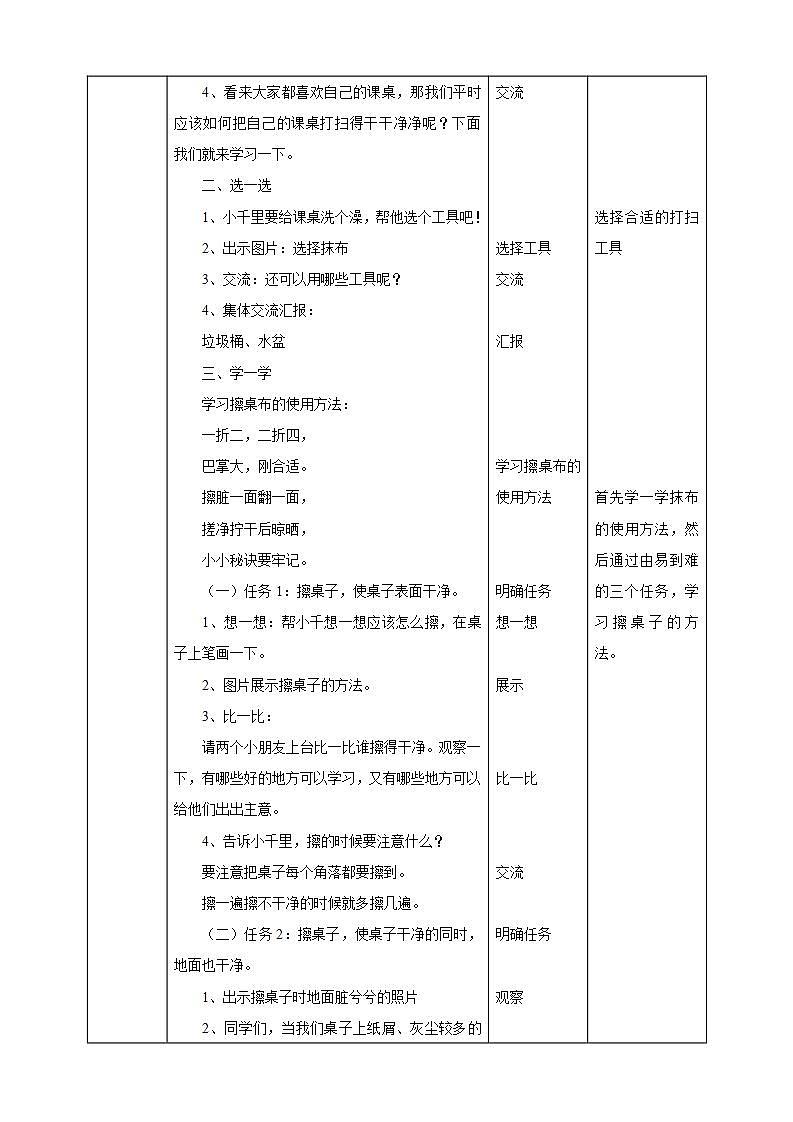 内蒙古版综合实践一上 第三单元 我是劳动小能手 主题活动一《我会擦桌子》课件+教案02
