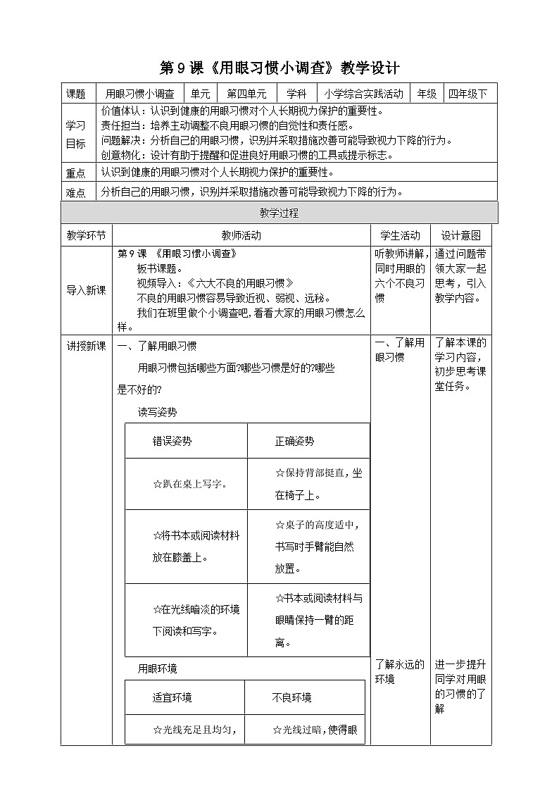 【沪科版+贵州版】《小学综合实践活动》四年级第二学期《用眼习惯小调查》课件第1页
