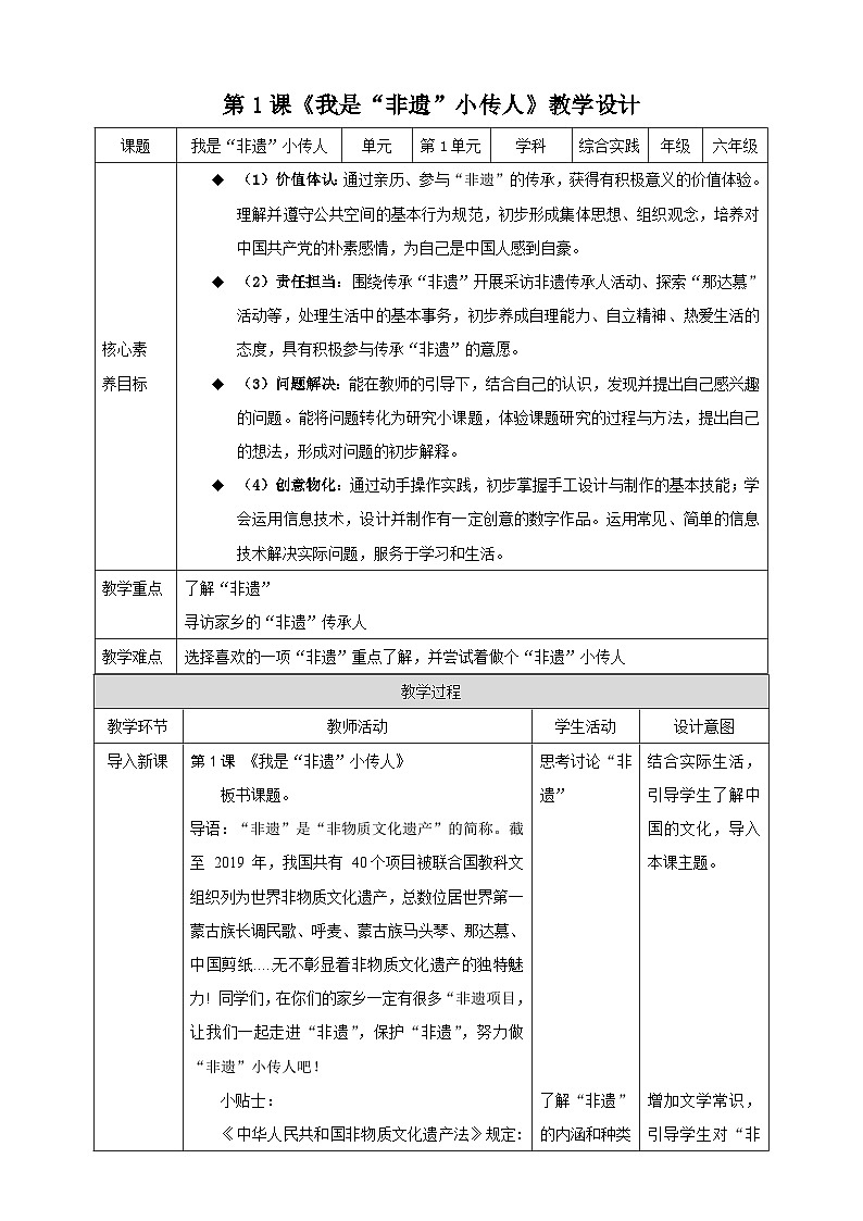 【内蒙古版】第一课 我是“非遗”小传人第1页
