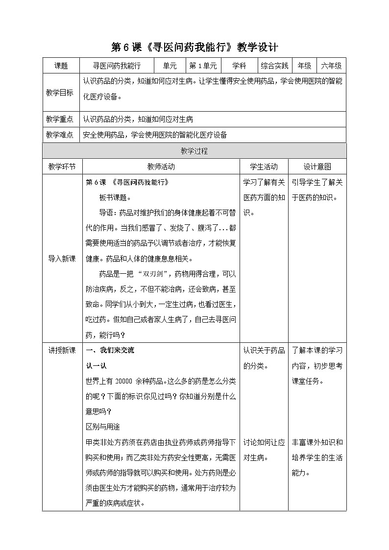 【内蒙古版】六下综合实践 第二单元 主题活动二《寻医问药我能行》课件+教案+素材01