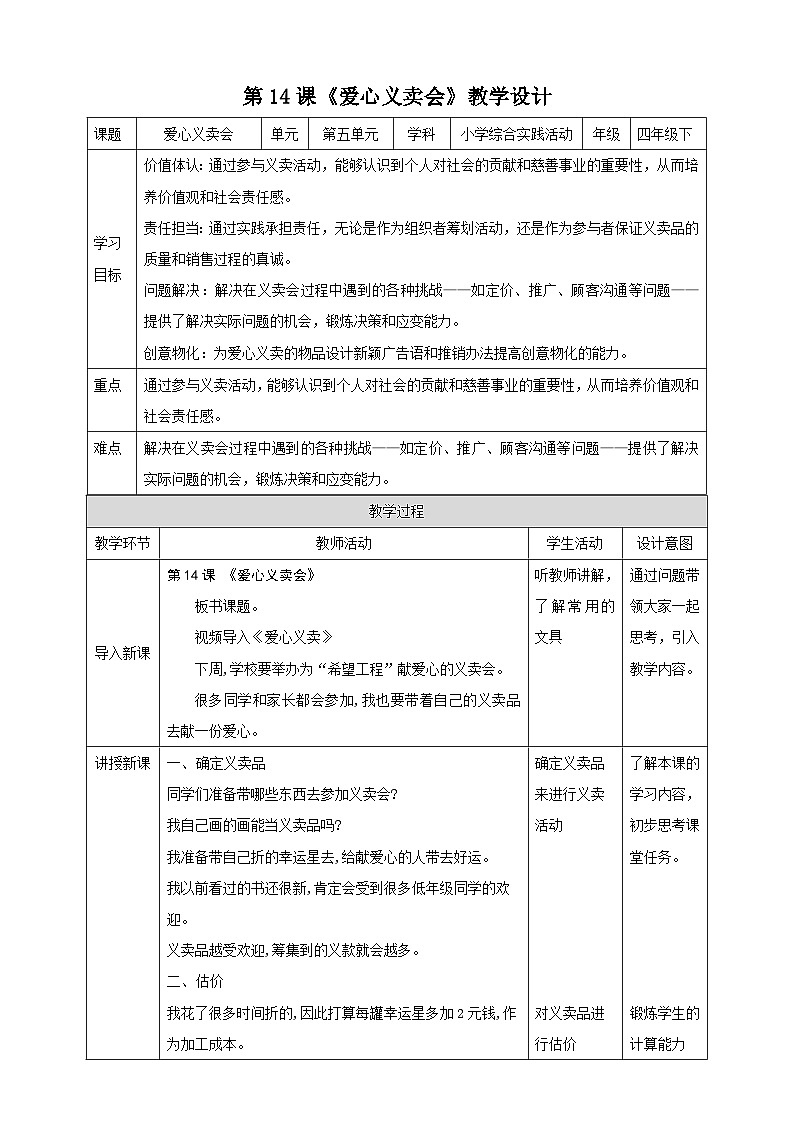 【沪科版+贵州版】《小学综合实践活动》四年级第二学期《爱心义卖会》课件第1页