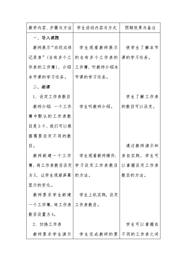 人教版信息技术五年级下册 12.轻松编辑工作表 教案02