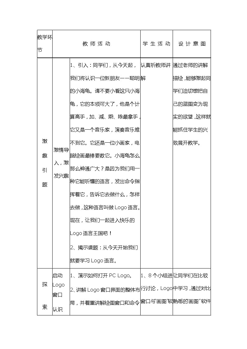 人教版信息技术六年级下册 1.认识海龟小画家 教案第3页