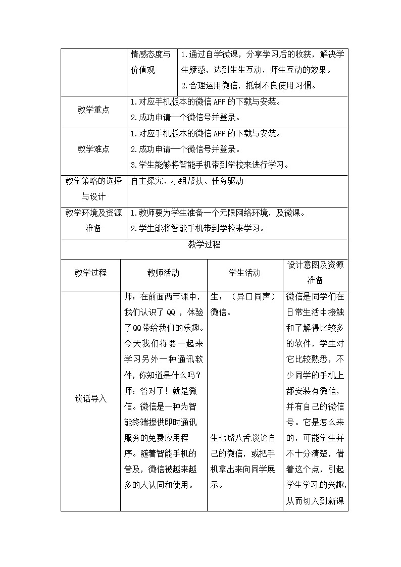 第3单元 沟通无限——网上及时交流 活动3 我有微信啦——申请微信号 教案第2页