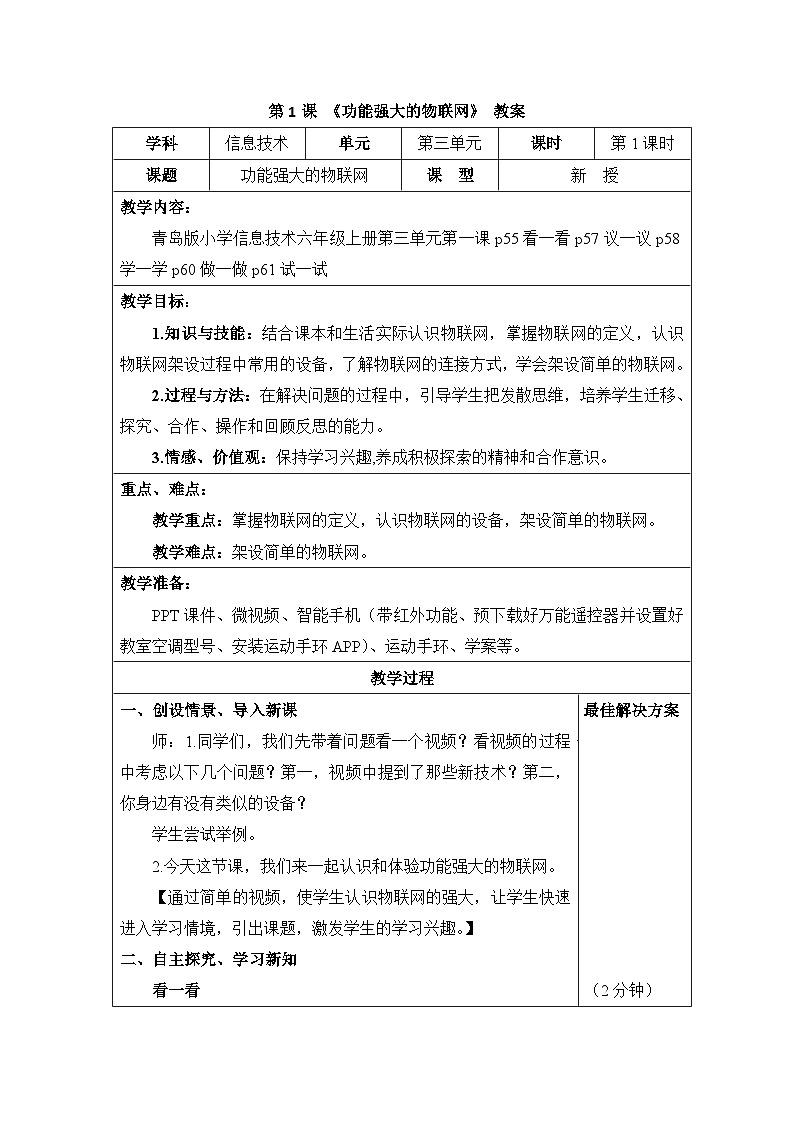 《第1课 功能强大的物联网》教学设计第1页