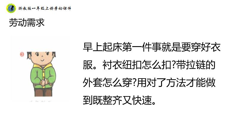 浙教版一年级劳动上册项目一任务一衣服自己穿 课件08