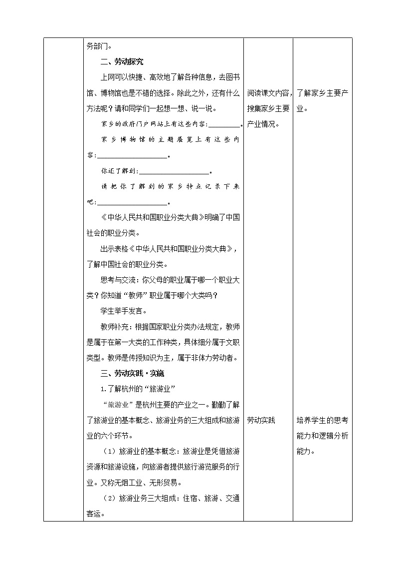 浙教版五年级上册《劳动》项目四 任务二《家乡行业我了解》教案第3页
