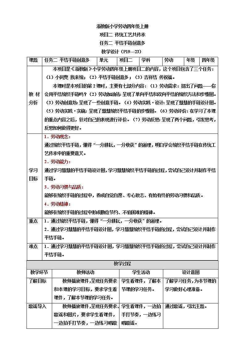 项目二 任务二《平结手链创意多》课件+教案+素材01