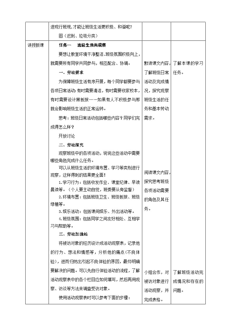 浙教版劳技六年级教案项目三 任务一《班级生活共观察》教案02
