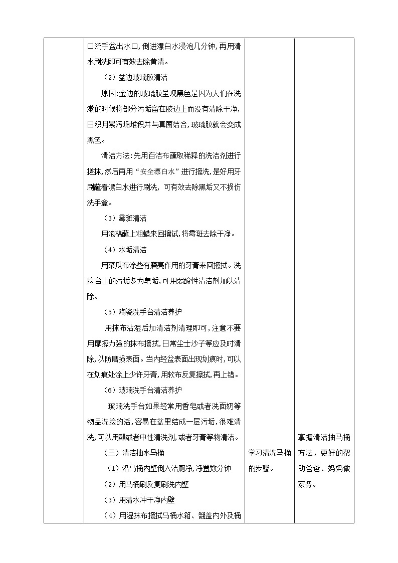 浙教版二年级下册《劳动》项目二 任务二 《清洁卫浴洁具》教案第2页