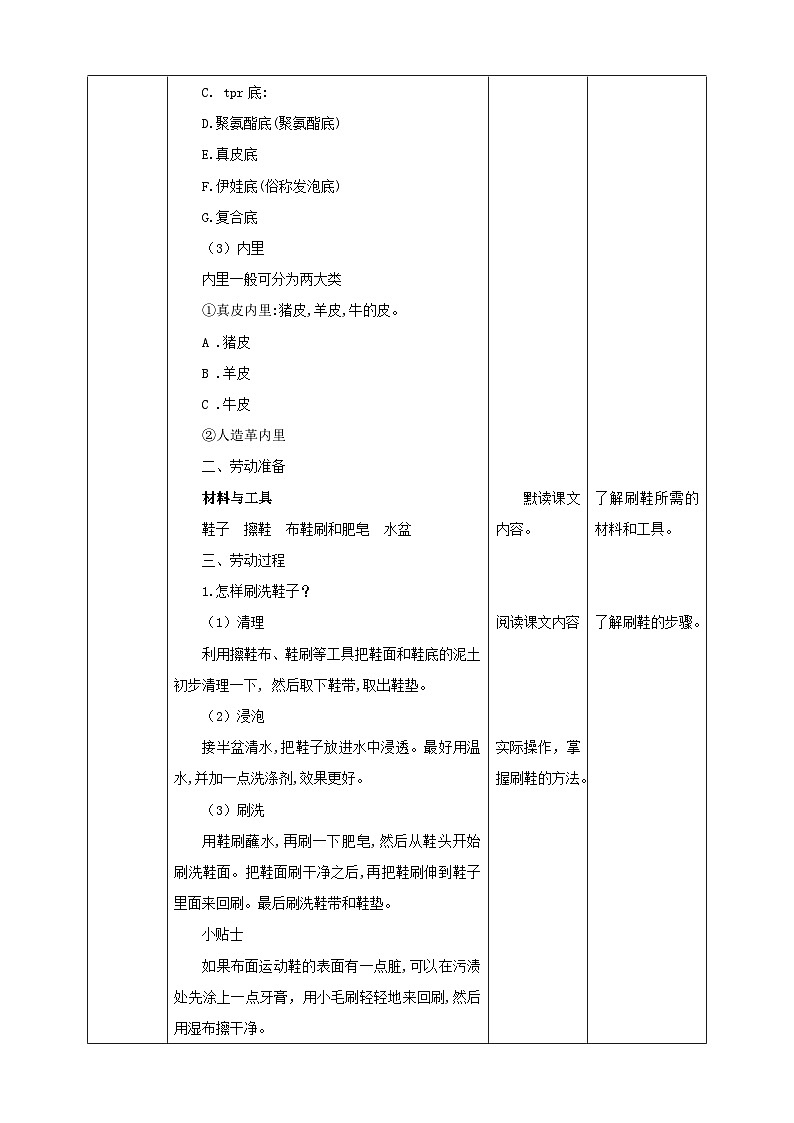 【北师大版】三年级《劳动实践指导手册》第6课《我的鞋子真干净》教案第2页