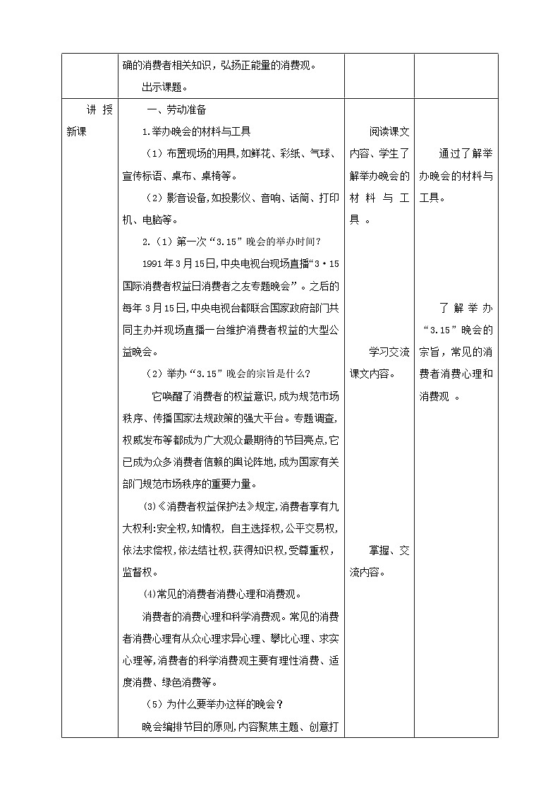 【北师大版】五年级劳技 第18课《 举办我们的“3.15”晚会》教案+课件+视频02
