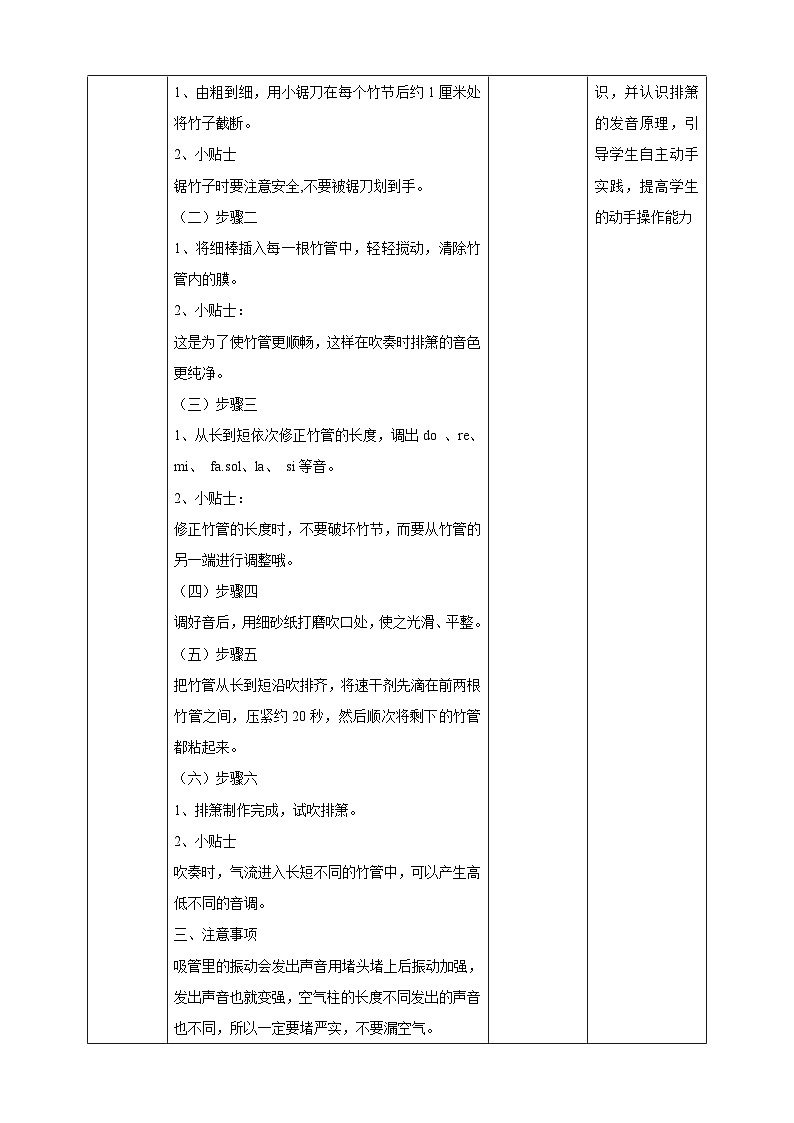 人教版四下劳技 项目三《趣味排箫》教案第2页