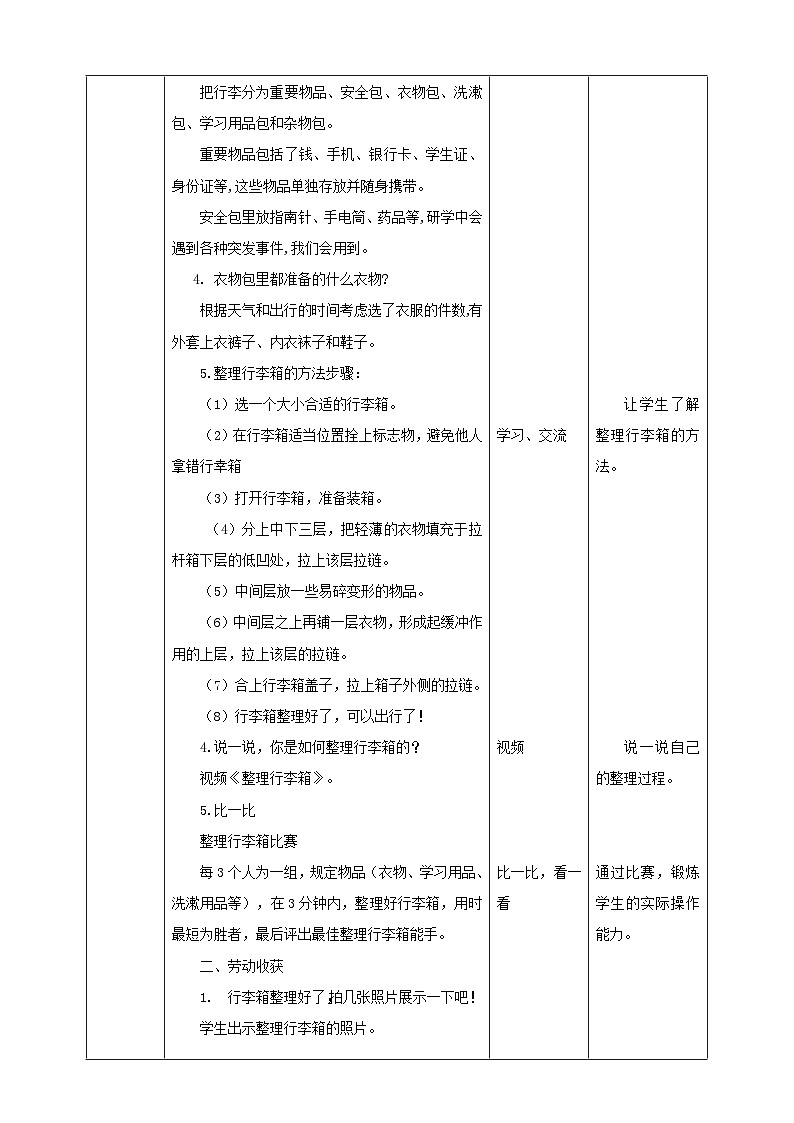 人教版六下勞技 項目二《整理行李箱》 教案第2頁