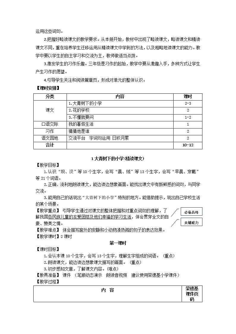 部编版三年级上册语文 1.大青树下的小学(教案)第2页