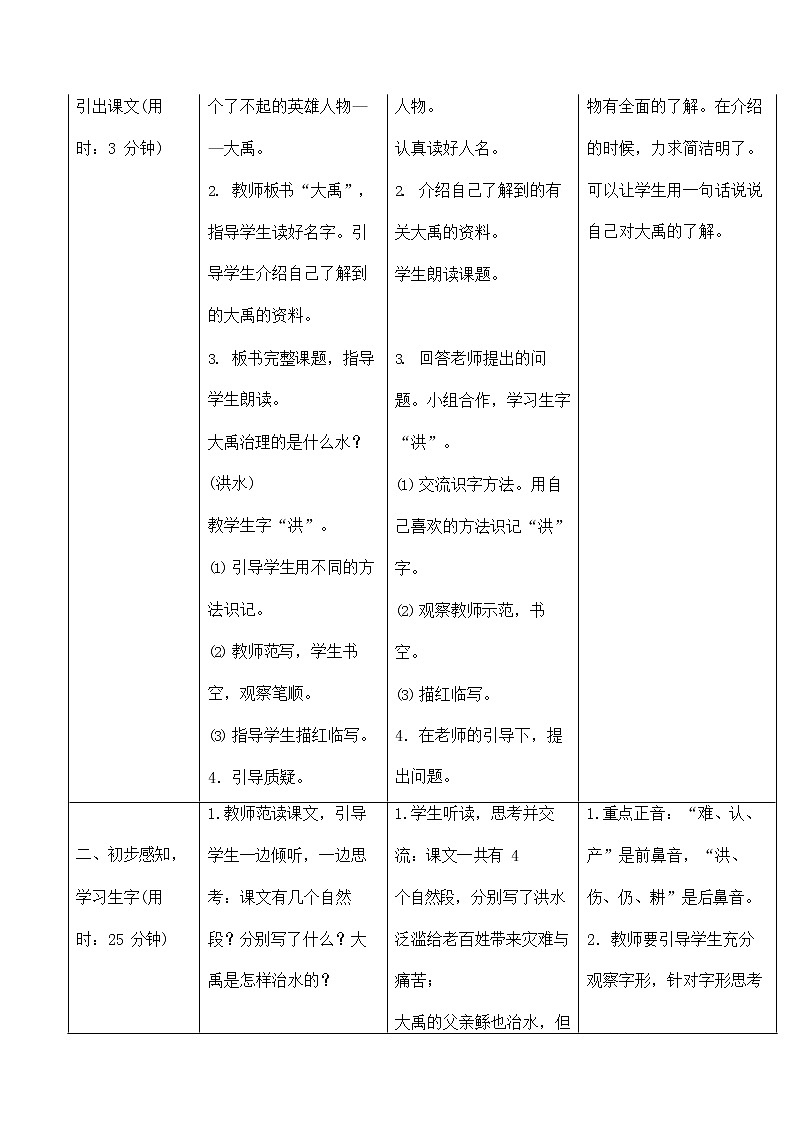 部编人教版二年级语文上册《大禹治水》精品教案教学设计小学优秀公开课第2页