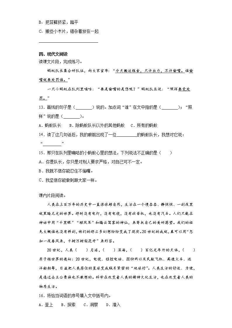 2021暑假预热——北京市小升初语文练习试题(六)第3页