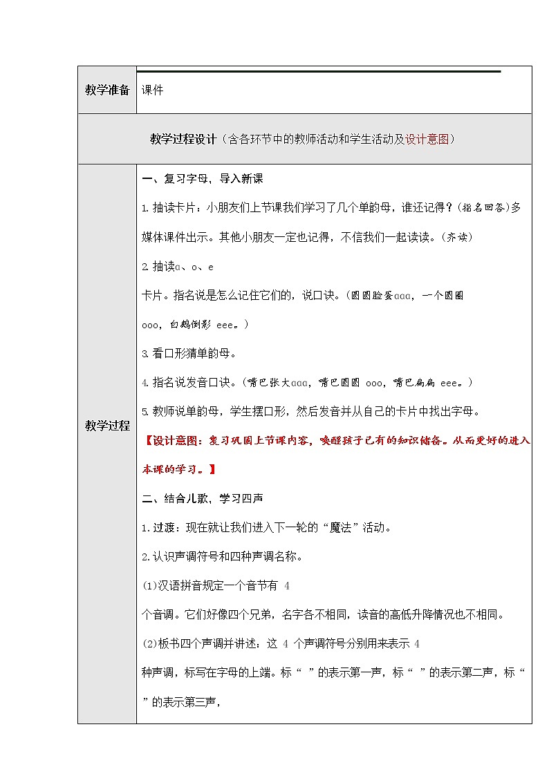 人教部编版一年级语文上册汉语拼音1《aoe》教案教学设计优秀公开课 (2)第2页