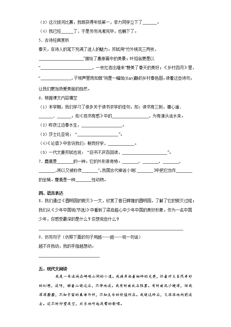 2021暑假预热——陕西省渭南市小升初语文练习试题(二)02