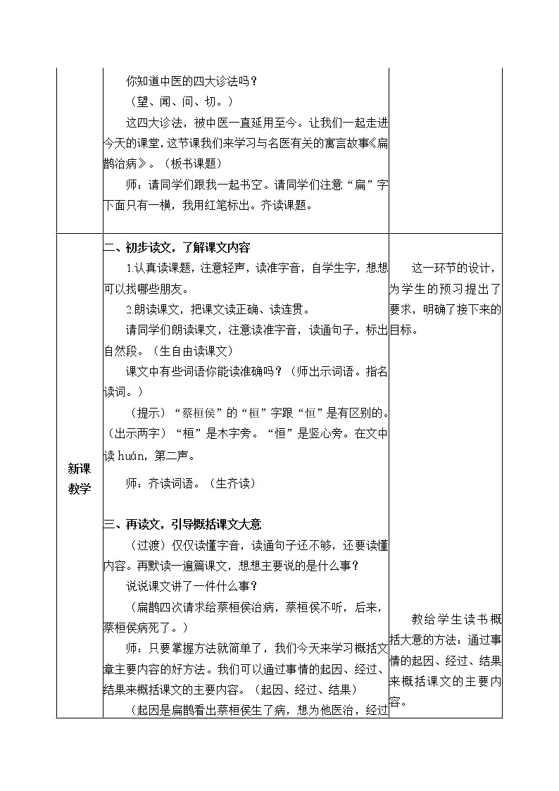人教部编版四年级上册语文 第八单元  故事二则《扁鹊治病》教案第2页