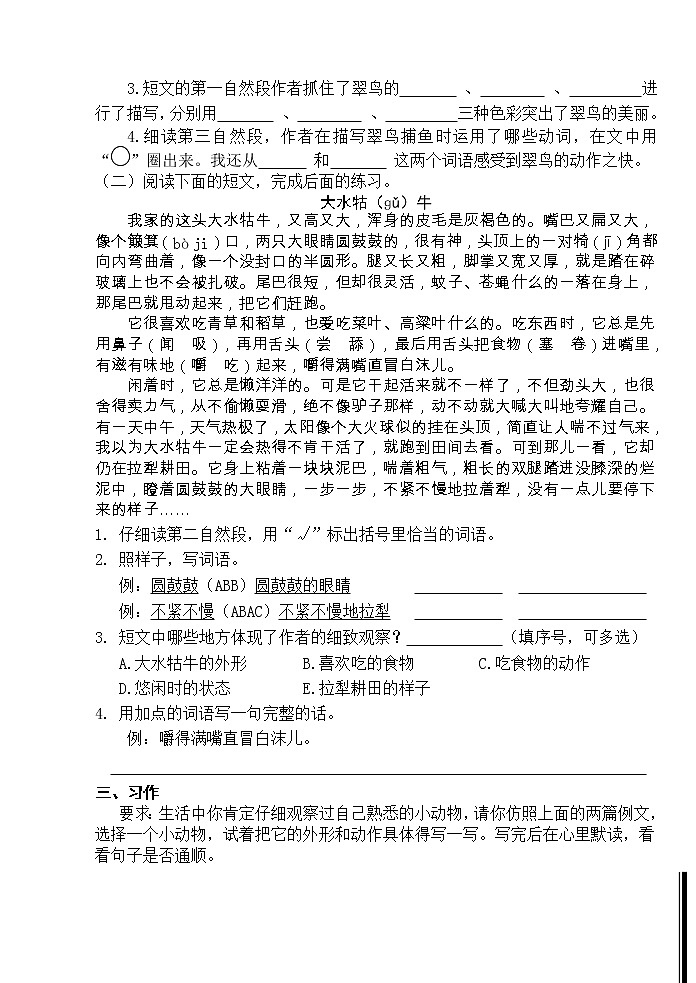 部编版三年级语文上册期末诊断性测评试题(山东枣庄薛城区2020年真卷,含答案)03