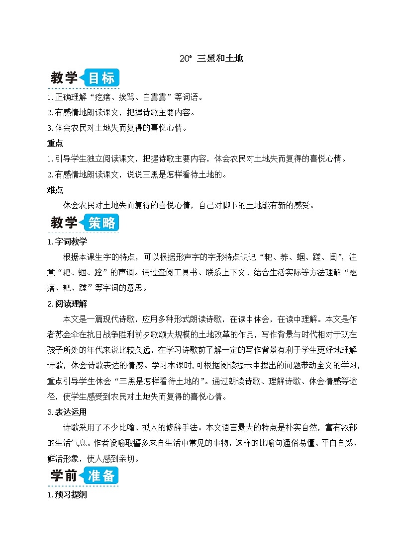 20 三黑和土地（教案）第1頁(yè)