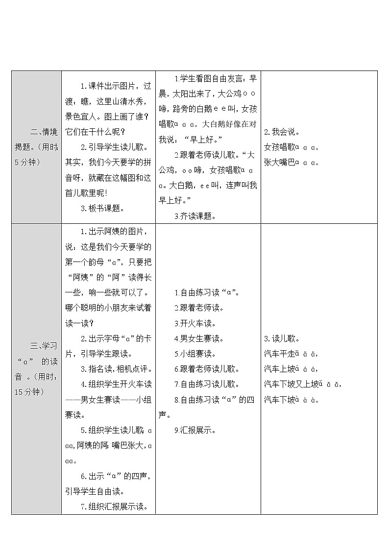 人教部编版一年级上册第二单元《ɑ o e》教案02