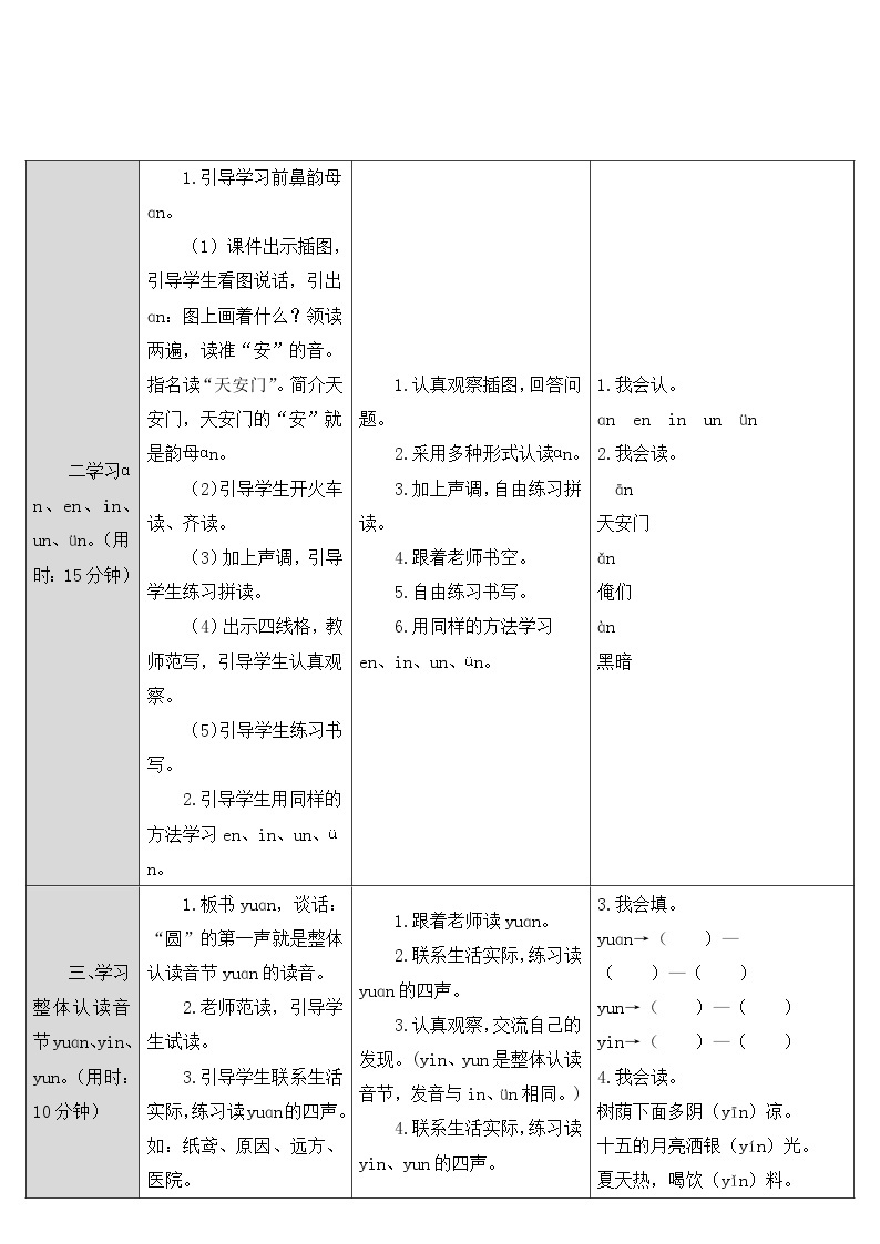 人教部编版一年级上册第三单元《ɑn en in un ün》教案02