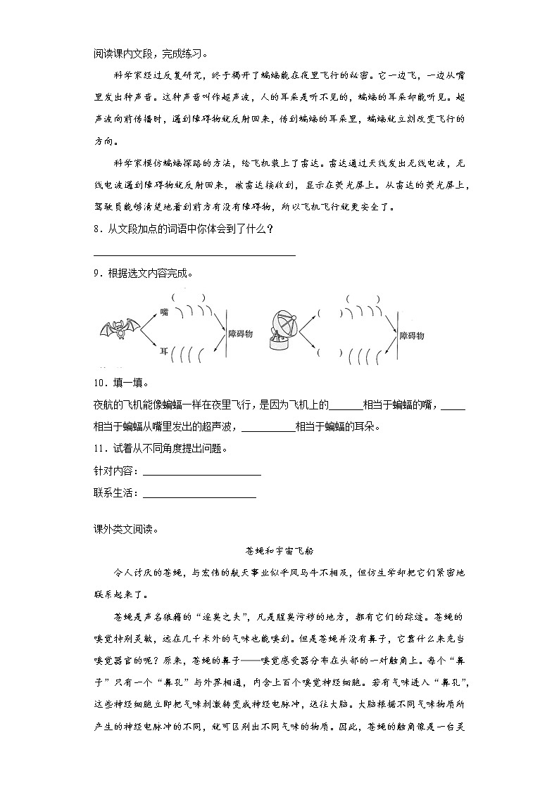 部编版语文四年级上夜间飞行的秘密练习试题第2页
