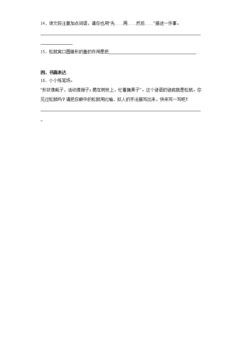 部编版语文五年级上松鼠练习试题第3页