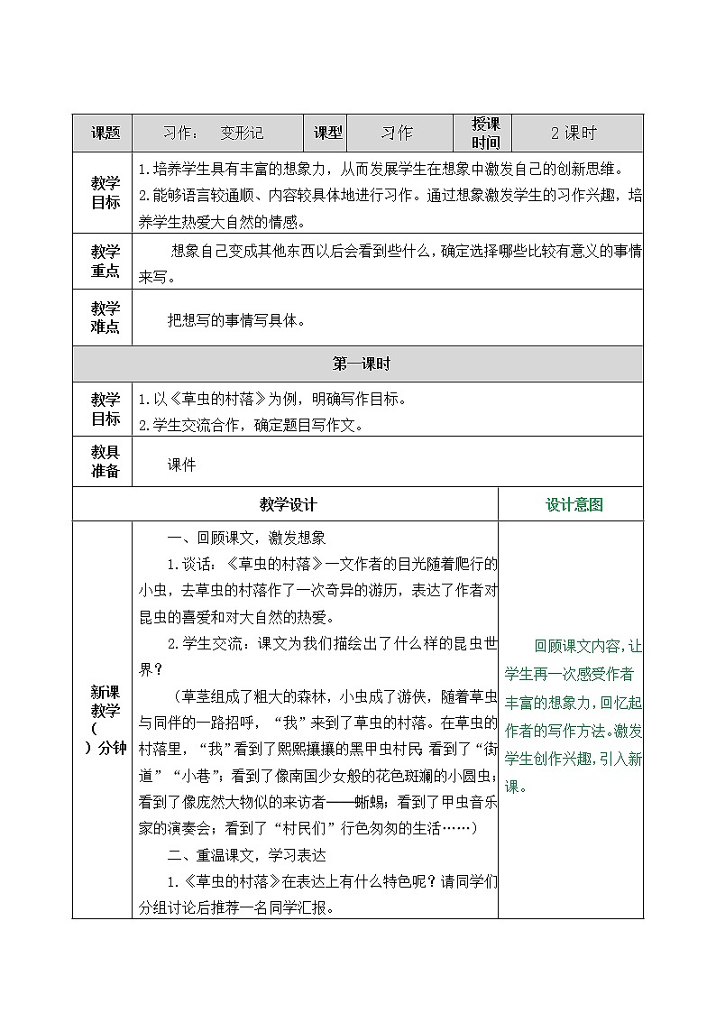 小学语文部编版六年级上册第1单元 习作: 变形记教案第1页