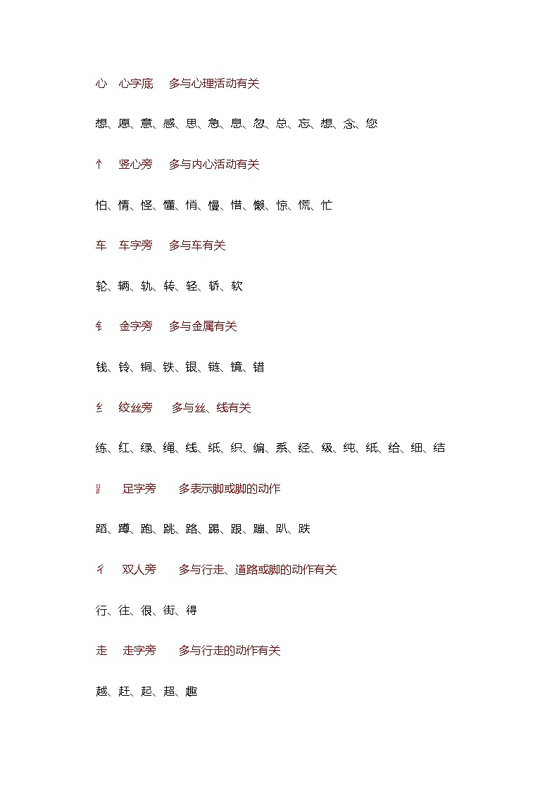 部编版二年级上册语文常见偏旁部首表学案03