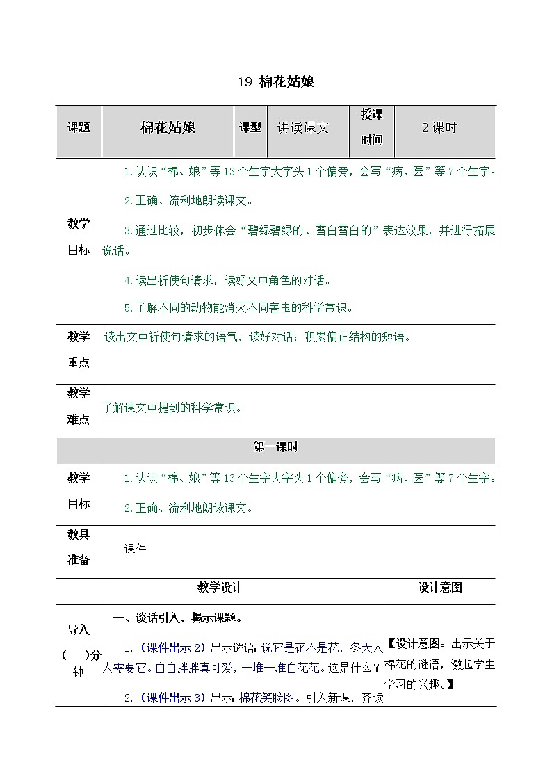 19 棉花姑娘教案第1页