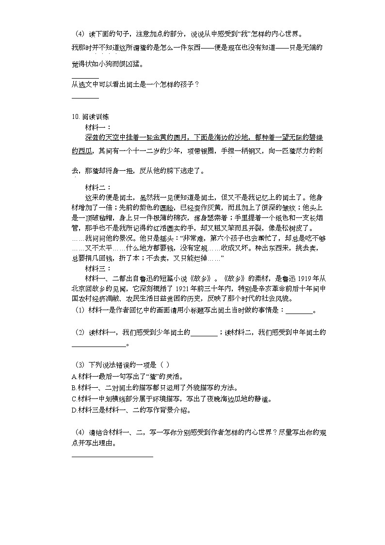 部编版六年级上册语文25少年闰土练习_第3页