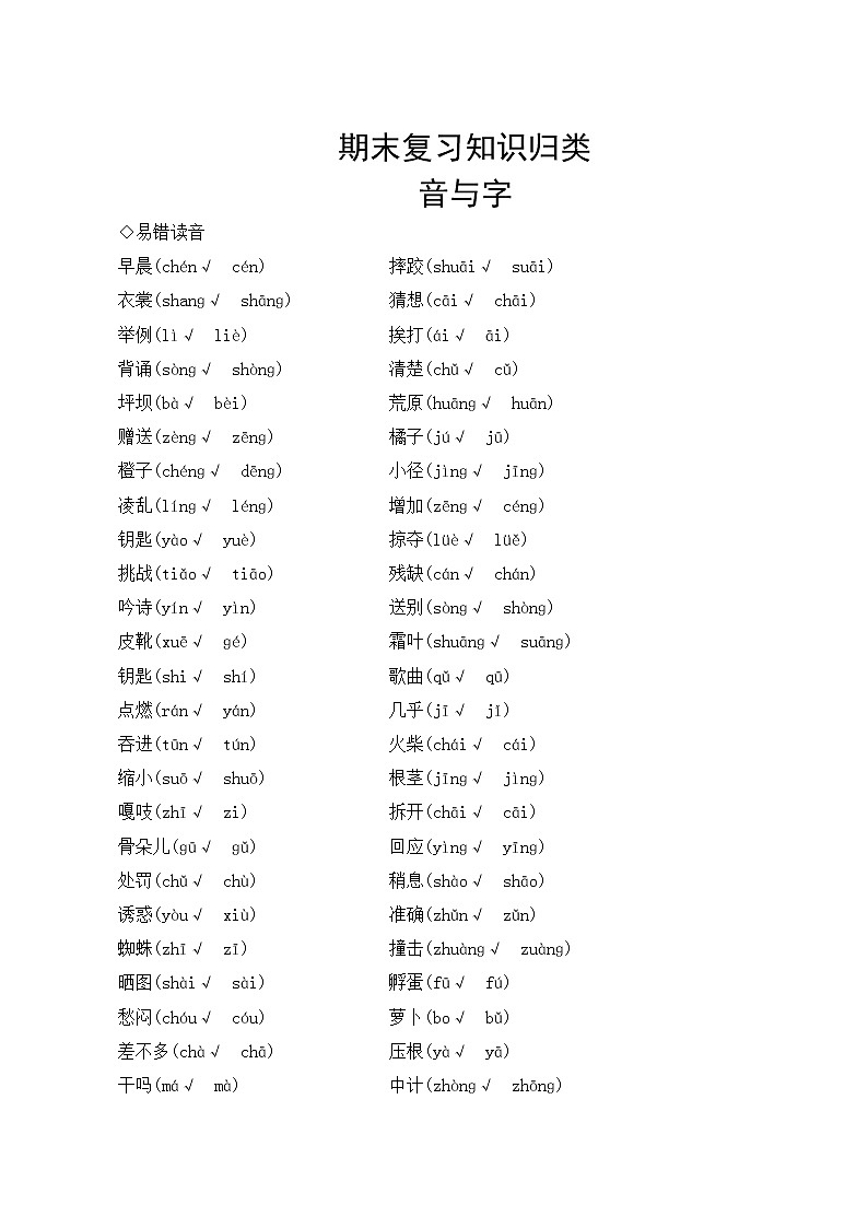 部編版語文三年級上冊  期末復習知識歸類——音與字第1頁
