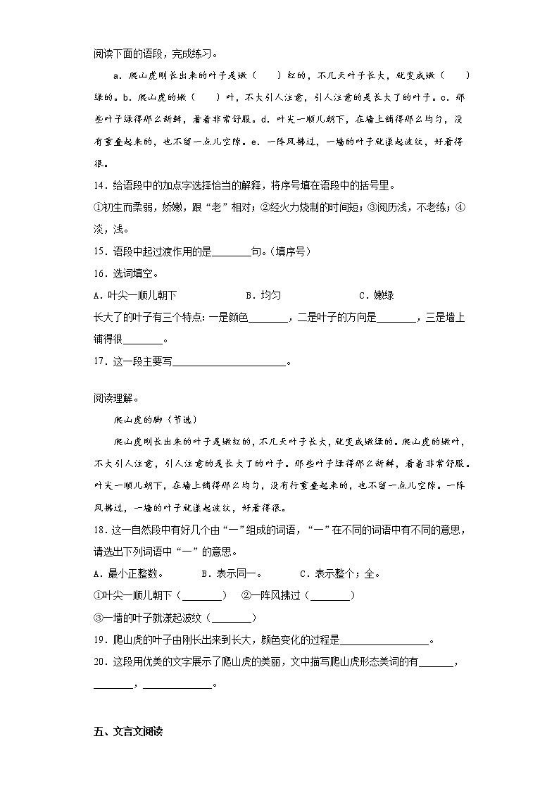 部编版语文四年级上期末综合复习试题(七)第3页