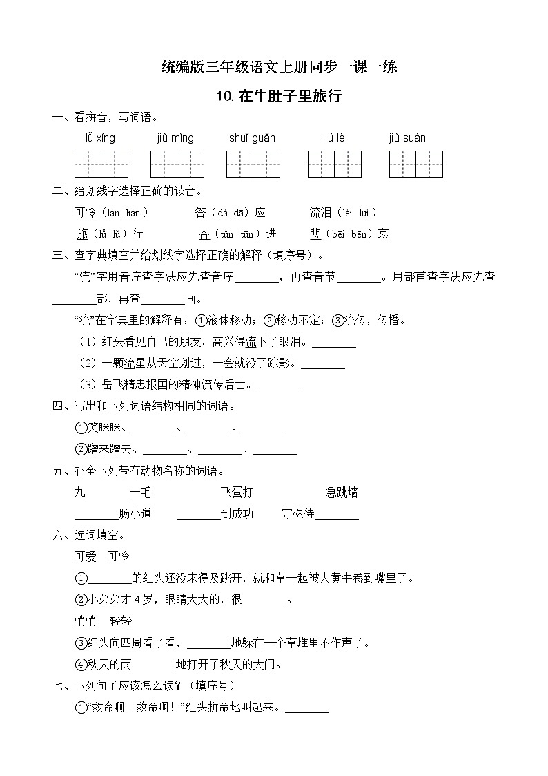 10.在牛肚子里旅行 同步一课一练(含答案)01
