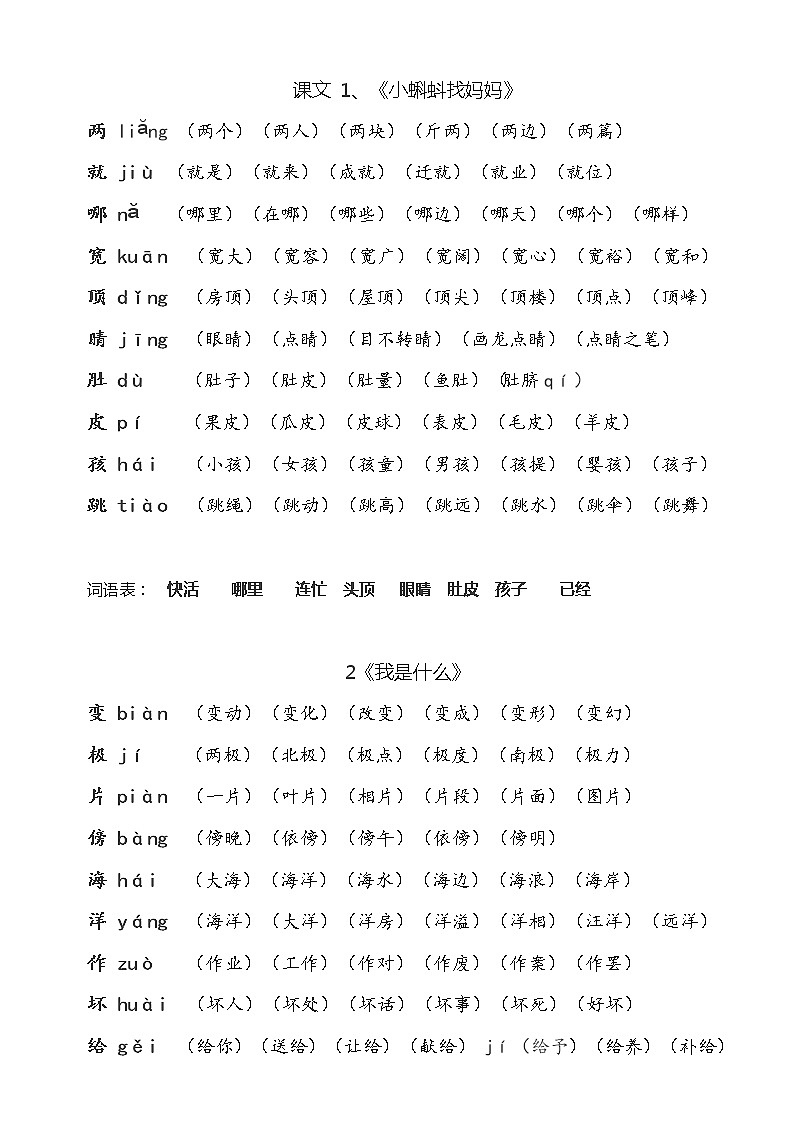部编版二年级语文上册生字拼音组词学案第2页