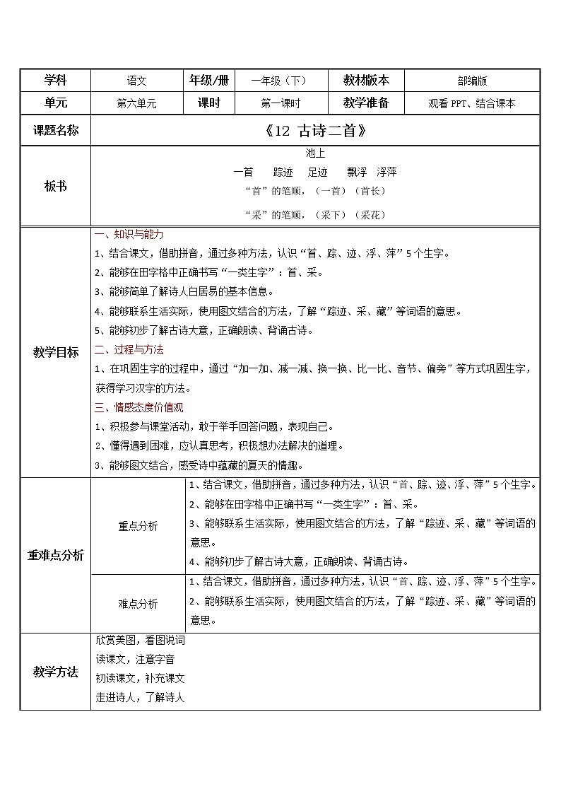 部编版语文一下 《古诗二首》 第一课时 课件PPT(送教案)01