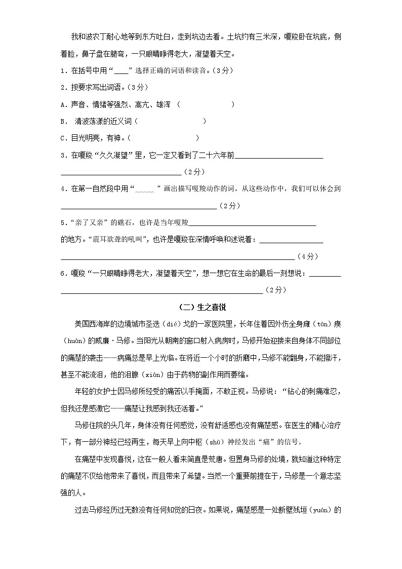 小学六年级语文上册期末试题2第3页