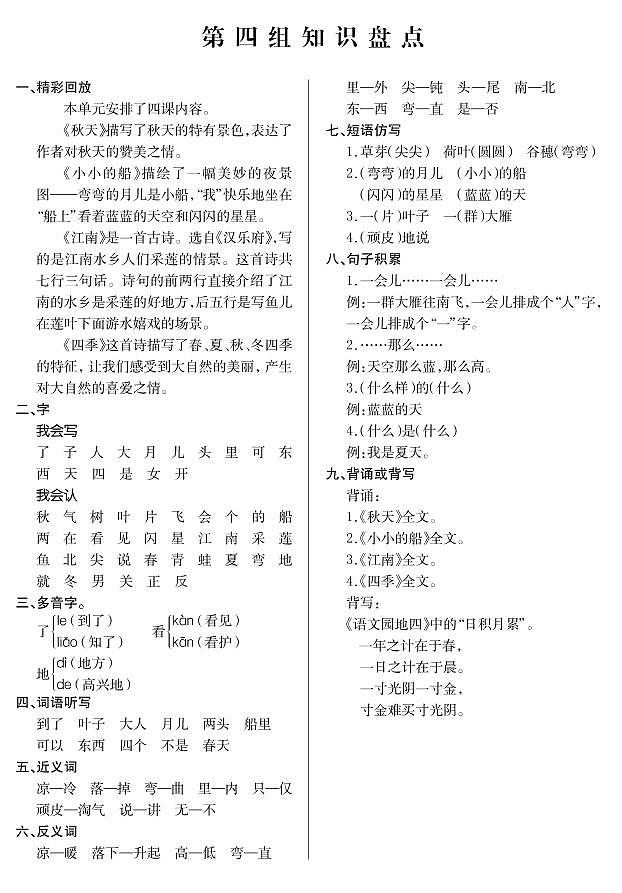 部编版语文一年级(上)期末知识点汇总练习题03
