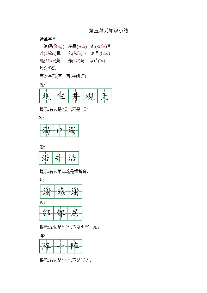 二上第五单元 知识小结+提升练习01