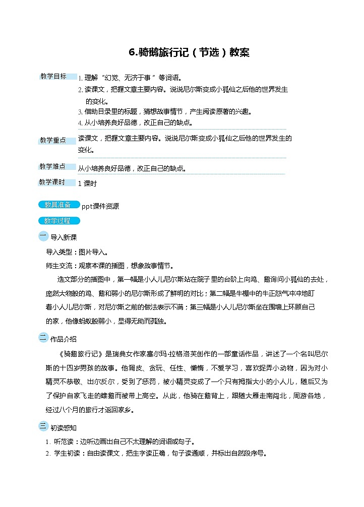 6.骑鹅旅行记(节选)(2课时) 课件+教案01