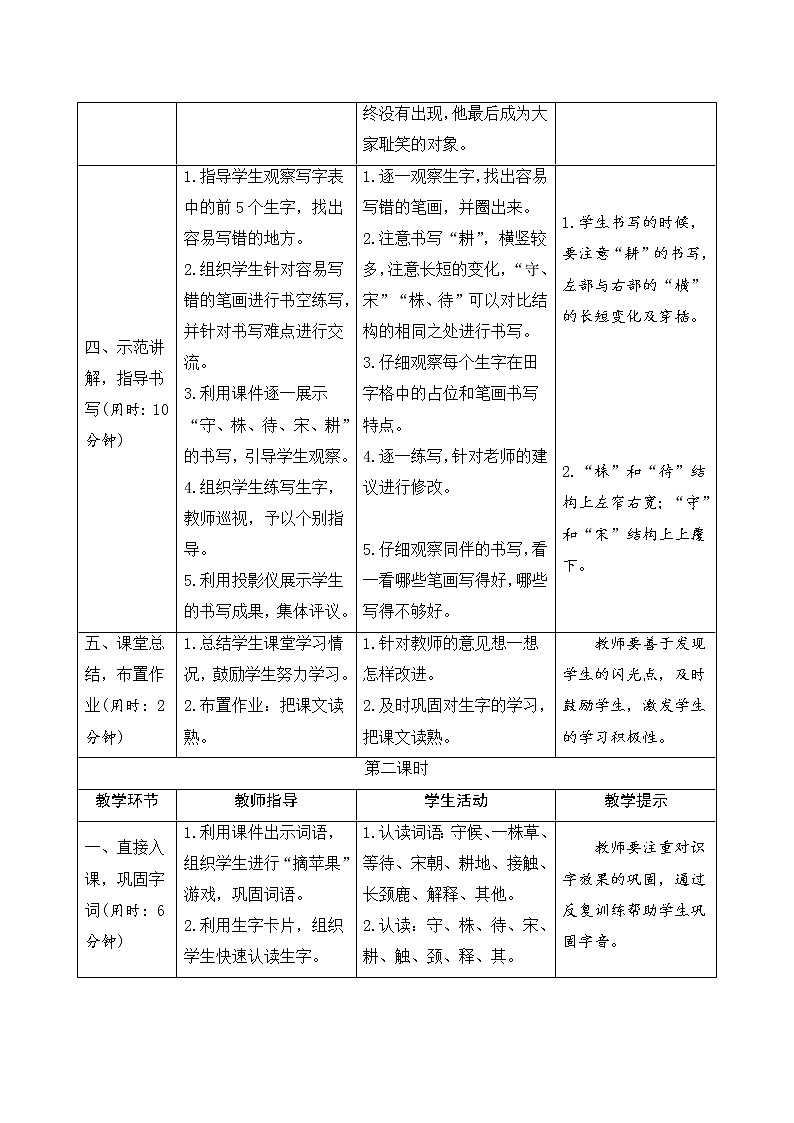 人教部編版(五四制)三年級(jí)下冊(cè)語文導(dǎo)學(xué)案-5《守株待兔》第3頁