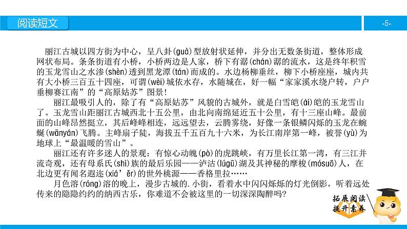 四年级【专项训练】课外阅读:走进丽江(上)课件PPT第5页